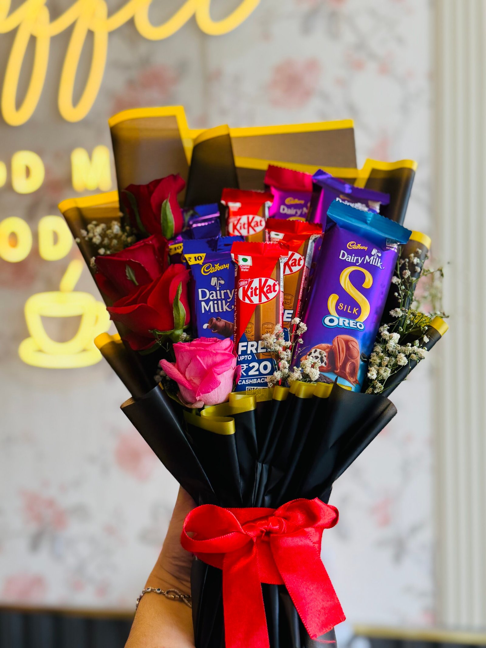 Roses + chocolate bouquet