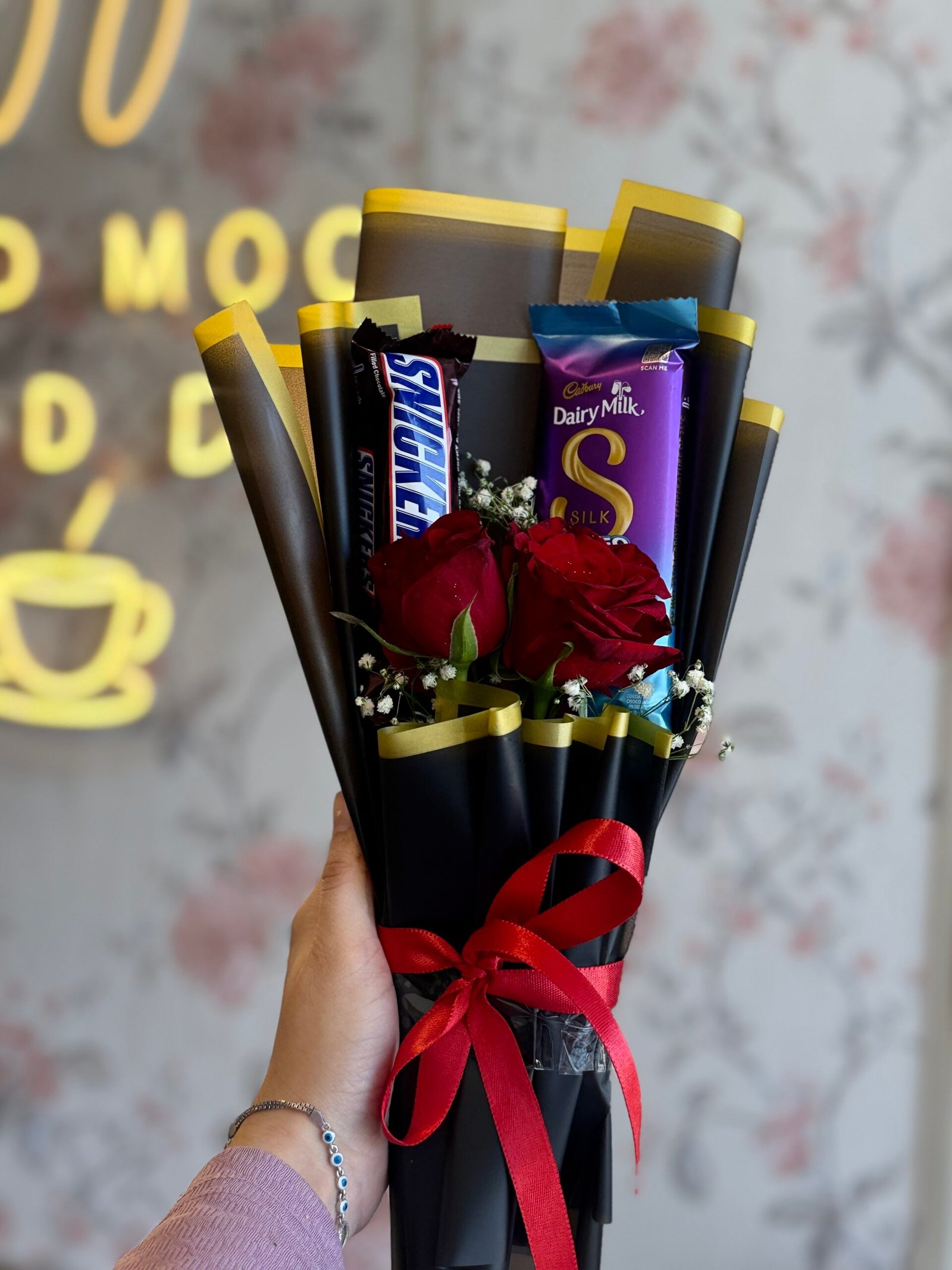 Roses + chocolate bouquet